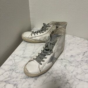 Golden Goose White and Gray High-Top Sneakers